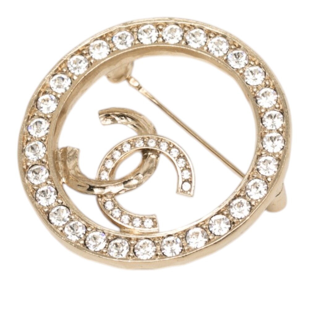 Pre-Loved Chanel CC Gold Plated Strass Round Pin Brooch